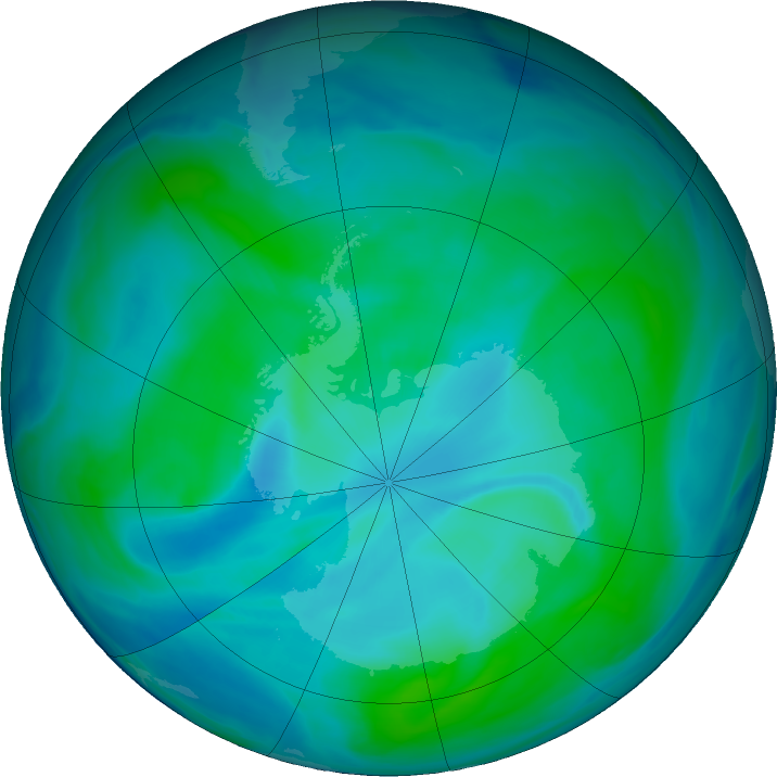 Antarctic ozone map for 08 January 2023